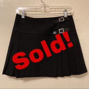 Black plaid wool pleated skirt -Vintage